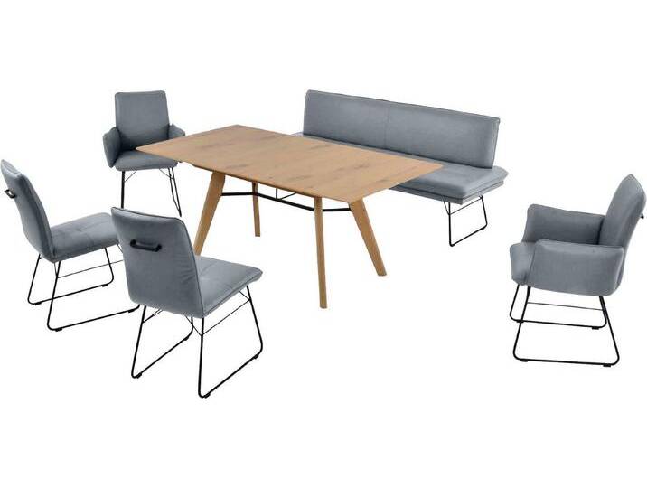 K+W Komfort & Wohnen Essgruppe Giacomo IV, (6-tlg), Polsterbank in 2 Größen, 2 Kufenstühle, 2 Armlehnenstühle und 1 Tisch, blau von K+W-Polstermöbel