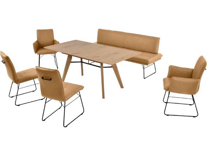 K+W Komfort & Wohnen Essgruppe Giacomo IV, (6-tlg), Polsterbank in 2 Größen, 2 Kufenstühle, 2 Armlehnenstühle und 1 Tisch, gelb von K+W-Polstermöbel