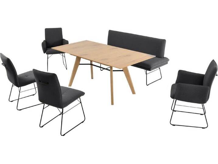 K+W Komfort & Wohnen Essgruppe Giacomo IV, (6-tlg), Polsterbank in 2 Größen, 2 Kufenstühle, 2 Armlehnenstühle und 1 Tisch, grau von K+W-Polstermöbel