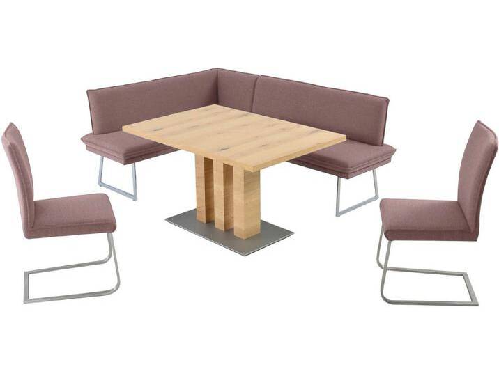 K+W Komfort & Wohnen Essgruppe Santos III, (4-tlg), gepolsterte Eckbank und Stühle, langer Schenkel rechts oder links, rosa, Langer Schenkel rechts von K+W-Polstermöbel