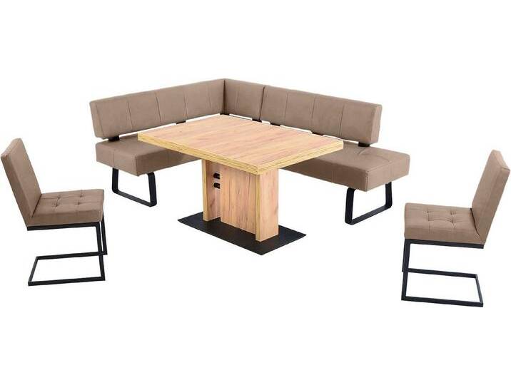 K+W Komfort & Wohnen Essgruppe Spider II, (4-tlg), langer Schenkel wahweise in 2 Breiten, 2 Freischwinger, 1 Tisch, beige, Essbank Breite 165 cm von K+W-Polstermöbel
