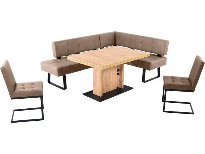 K+W Komfort & Wohnen Essgruppe Spider II, (4-tlg), langer Schenkel wahweise in 2 Breiten, 2 Freischwinger, 1 Tisch, beige, Essbank Breite 195 cm von K+W-Polstermöbel