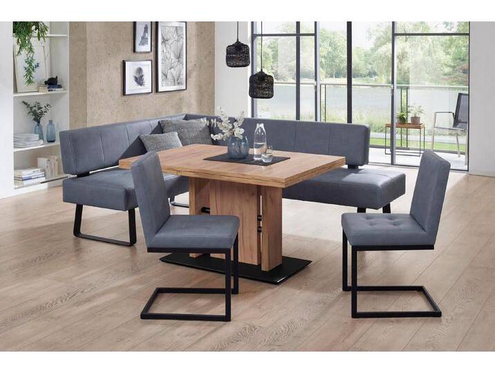 K+W Komfort & Wohnen Essgruppe Spider II, (4-tlg), langer Schenkel wahweise in 2 Breiten, 2 Freischwinger, 1 Tisch, blau, Essbank Breite 165 cm von K+W-Polstermöbel