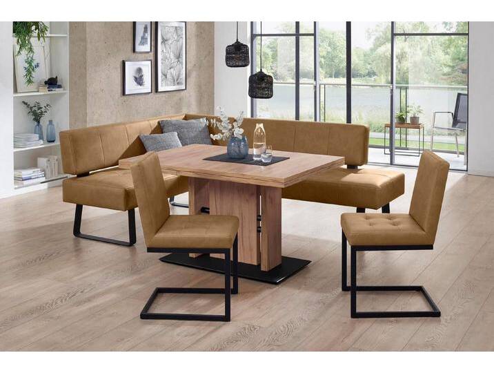 K+W Komfort & Wohnen Essgruppe Spider II, (4-tlg), langer Schenkel wahweise in 2 Breiten, 2 Freischwinger, 1 Tisch, braun, Essbank Breite 165 cm von K+W-Polstermöbel