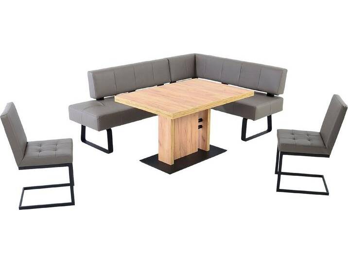 K+W Komfort & Wohnen Essgruppe Spider II, (4-tlg), langer Schenkel wahweise in 2 Breiten, 2 Freischwinger, 1 Tisch, braun, Essbank Breite 195 cm von K+W-Polstermöbel