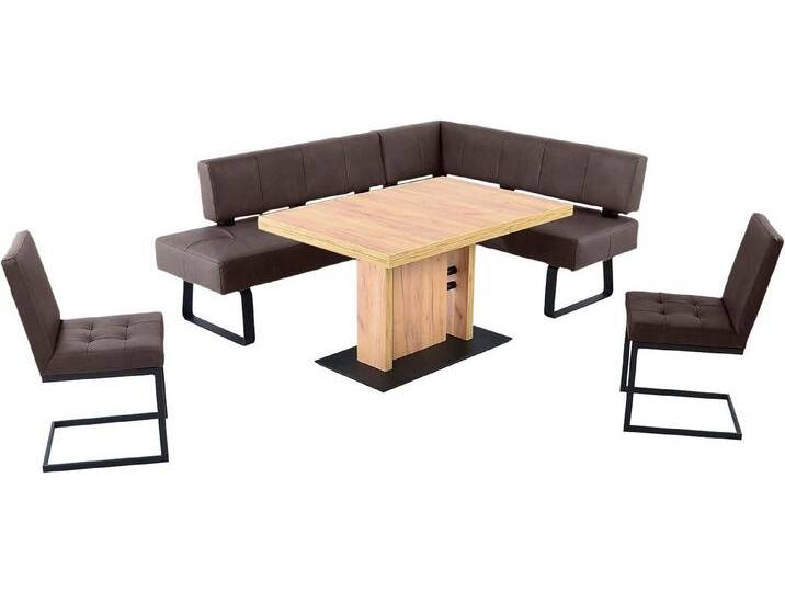 K+W Komfort & Wohnen Essgruppe Spider II, (4-tlg), langer Schenkel wahweise in 2 Breiten, 2 Freischwinger, 1 Tisch, braun, Essbank Breite 195 cm von K+W-Polstermöbel