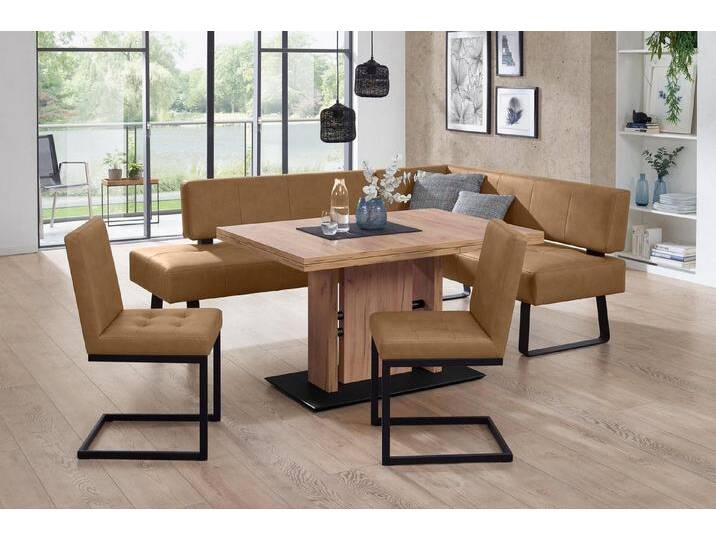 K+W Komfort & Wohnen Essgruppe Spider II, (4-tlg), langer Schenkel wahweise in 2 Breiten, 2 Freischwinger, 1 Tisch, braun, Essbank Breite 227 cm von K+W-Polstermöbel