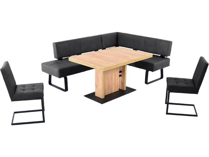 K+W Komfort & Wohnen Essgruppe Spider II, (4-tlg), langer Schenkel wahweise in 2 Breiten, 2 Freischwinger, 1 Tisch, schwarz, Essbank Breite 195 cm von K+W-Polstermöbel