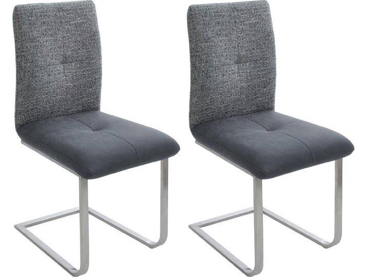 K+W Komfort & Wohnen Freischwinger Giacomo II (Set, 2 St), mit Metallgriff am Rücken, Sitz und Rücken gesteppt in Materialmix, blau von K+W-Polstermöbel