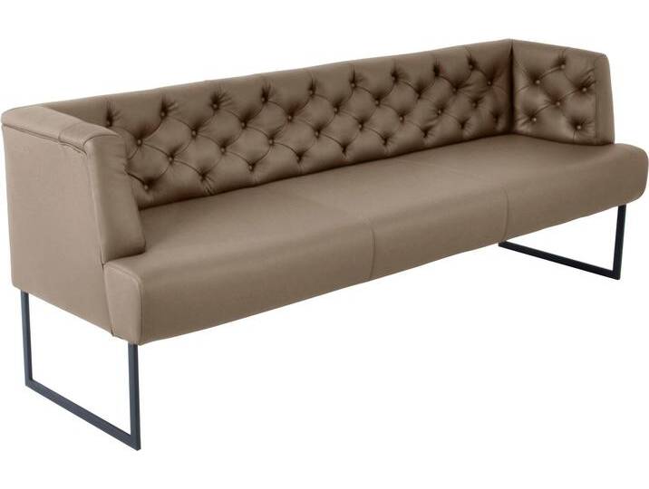 Polsterbank K+W KOMFORT & WOHNEN Creso , grau (smoke), B:202cm H:83cm T:67cm, Bronco: Nappaleder pigmentiert, Dickleder, 1, 3/1, 5mm, mit rustikal gekörnten Narbenbild, Sitzbänke, im modernen Chesterfield-Look, mit schwarzen Kufenfüßen von K+W-Polstermöbel