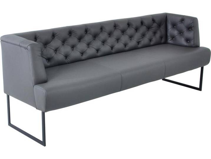 Polsterbank K+W KOMFORT & WOHNEN Creso , grau (zinn), B:202cm H:83cm T:67cm, Bronco: Nappaleder pigmentiert, Dickleder, 1, 3/1, 5mm, mit rustikal gekörnten Narbenbild, Sitzbänke, im modernen Chesterfield-Look, mit schwarzen Kufenfüßen von K+W-Polstermöbel