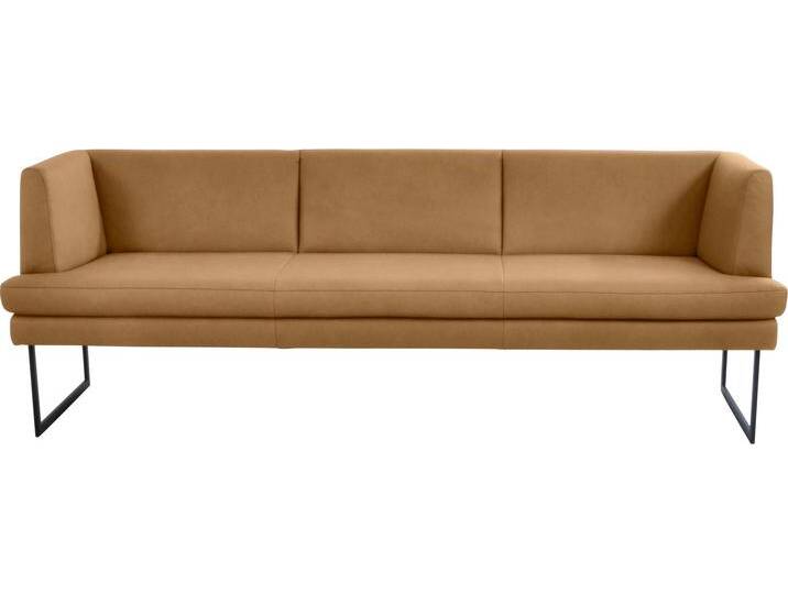 Polsterbank K+W KOMFORT & WOHNEN Cube , gelb (curcuma 71), B:229cm H:82cm T:67cm, Sitzbänke, Hammerkissenoptik, 2 Breiten, Metallkufe schwarz von K+W-Polstermöbel