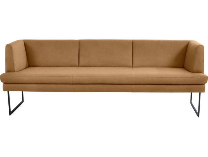 Polsterbank K+W KOMFORT & WOHNEN Cube , gelb (curcuma 71), B:229cm H:82cm T:67cm, Sitzbänke, Hammerkissenoptik, 2 Breiten, Metallkufe schwarz von K+W-Polstermöbel