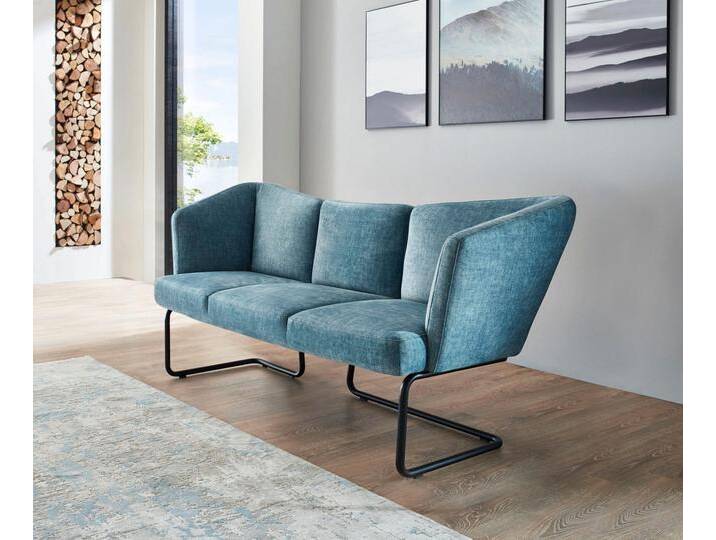 Polsterbank K+W KOMFORT & WOHNEN Mikkado Tube , blau (lightblau 52), B:192cm H:88cm T:71cm, Holzwerkstoff, Metall, Sitzbänke, in abgerundeter Form, Rundrohrkufe lang, in 2 Breiten 192 oder 242 cm von K+W-Polstermöbel