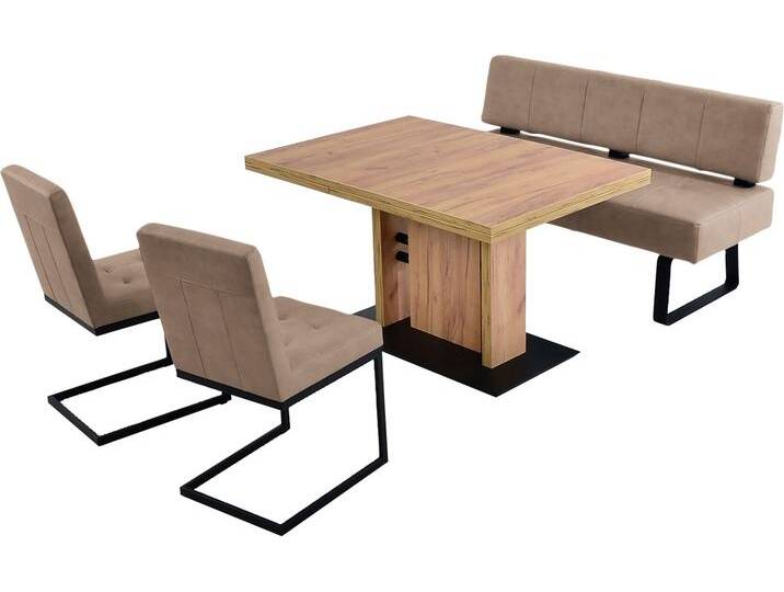 Polsterbank K+W KOMFORT & WOHNEN Spider II , beige (sand 35, schwarz), B:160cm H:88cm T:67cm, Sitzbänke, Sitzsteppung, bequem durch Sandwichbauweise, Metallkufe in schwarz von K+W-Polstermöbel