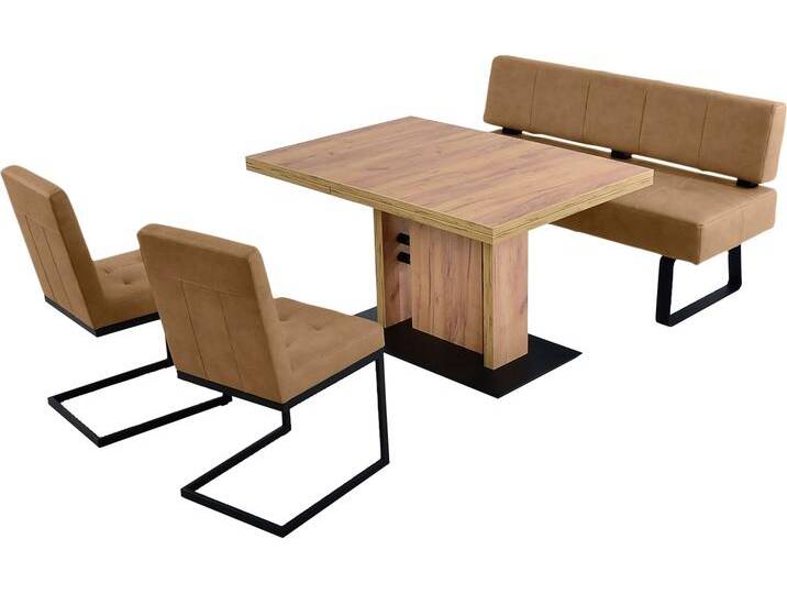 Polsterbank K+W KOMFORT & WOHNEN Spider II , braun (cognac 71, schwarz), B:160cm H:88cm T:67cm, Sitzbänke, Sitzsteppung, bequem durch Sandwichbauweise, Metallkufe in schwarz von K+W-Polstermöbel