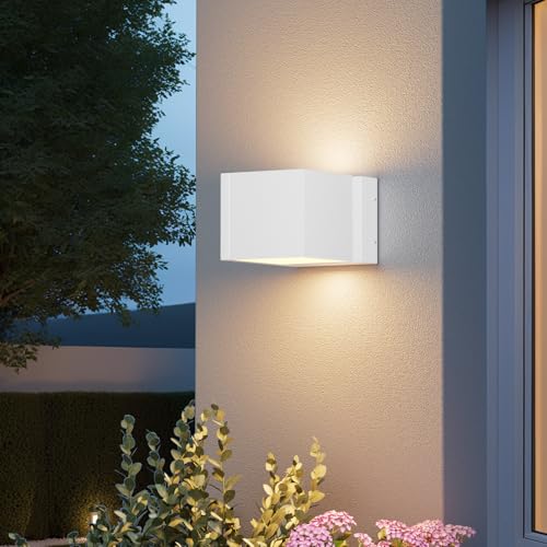 K-Bright 18W wandleuchte außen, außenleuchte wand 3000K warmes Licht Korridor Außenbalkon Garage Garten Aluminium-außenlampe Wasserdicht IP54 aussenlampe wand(Weiß) von K-Bright