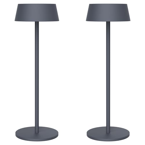 K-Bright 2 Stück Dimmbare LED Akku Tischleuchte Indoor & Outdoor Wiederaufladbar Warme Lichtfarbe 3000k Outdoor wasserdicht Tischlampe Für drinnen und draußen Anthrazit von K-Bright