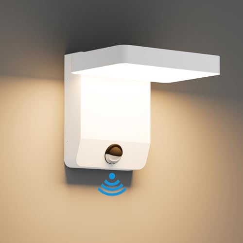 K-Bright 20W 1540LM LED Aussenleuchte Mit Bewegungsmelder, Sensor Außenwandleuchte, LED Wandleuchte Aussen für Balkon Garten 3000K IP65 Waterproof Weiß(Rechteck) von K-Bright