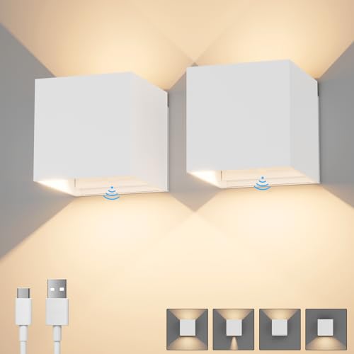 K-Bright 2PCS Akku Wandleuchte mit Bewegungsmelder Innen, 5W LED Akku Wandlampe Up Down Design Einstellbarer Abstrahlwinke für Wohnzimmer,Schlafzimmer Balkon, Flur,Treppen (Weiß) von K-Bright