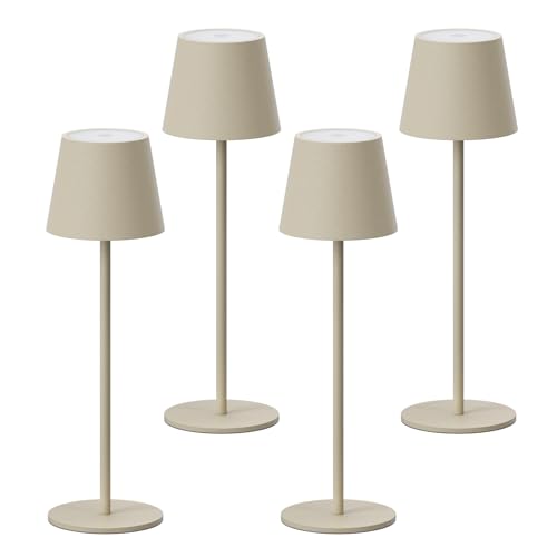 K-Bright 4 Stück LED Dimmbare Akku Tischlampe Kabellose 36.5cm, Wiederaufladbar 2700K Warmes Licht led Tischlampe, Tischleuchte mit USB-C, IP54 Wasserdichte, Dünenbeige von K-Bright