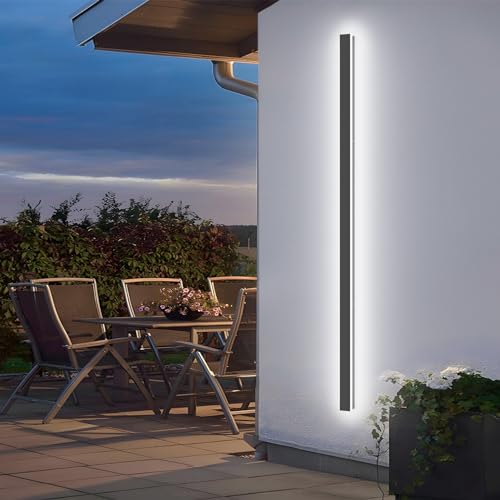 K-Bright 45W Lange Wandleuchte Villa Wandleuchte Dunkelgrau Wandleuchte Wasserdicht IP65 Außen LED Wandleuchte für Gärten, Terrassen,Schlafzimmer Wohnzimmer Innen wandleuchte, 150CM,6000K von K-Bright