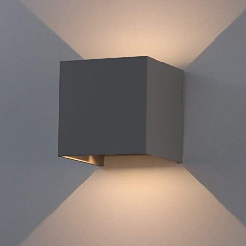 K-Bright LED Außenleuchten 7W Wandleuchten Innen/Außen Auf und ab Einstellbarer Lichtstrahl 3000K Warmweiß Außenwandleuchte LED IP65 wasserdichte Wandleuchte, Dunkelgrau von K-Bright