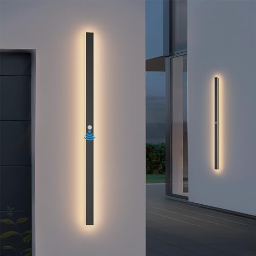 K-Bright Außenwandleuchten mit Bewegungsmelder, LED Wandleuchte Aussen Wasserdicht IP65 Villa Wandlampe Lange, Schwarz Modern Aussenlampe Warmweiß 3000K für Gärten Garage (120cm) von K-Bright