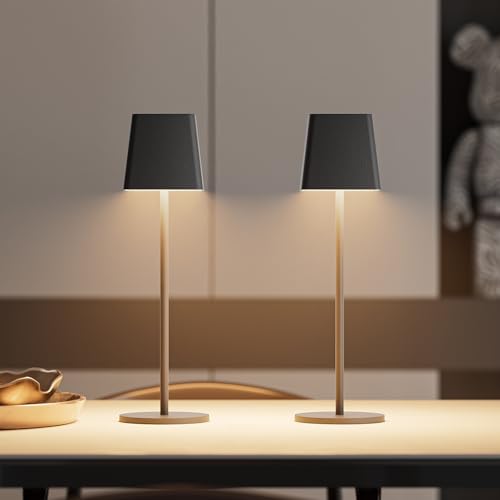 K-Bright Dimmbare LED Akku Tischleuchte | Für drinnen und draußen geeignet | Wiederaufladbar | 3000K Warmweiß Licht | Kabellose Tischleuchte | mit 1m USB-C | Schwarz(2 Stück) von K-Bright