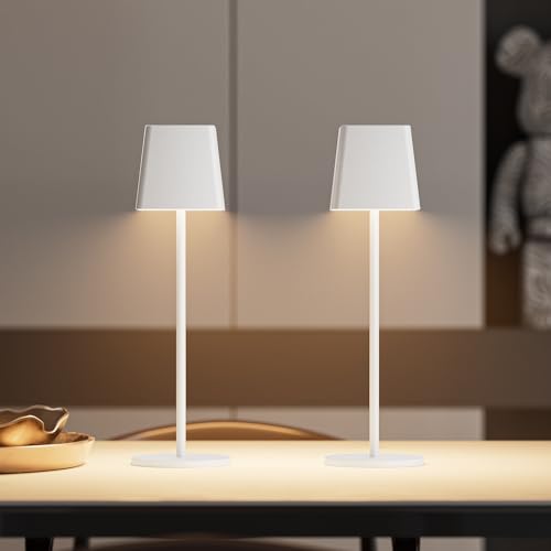 K-Bright Dimmbare LED Akku Tischleuchte | Für drinnen und draußen geeignet | Wiederaufladbar | 3000K Warmweiß Licht | Kabellose Tischleuchte | mit 1m USB-C | Weiß(2 Stück) von K-Bright