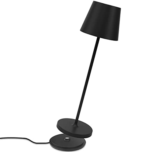 K-Bright Dimmbare LED Akku Tischleuchte Indoor & Outdoor Wiederaufladbar Warme Lichtfarbe Für drinnen und draußen Designer Tischleuchte mit USB Ladestation Schwarz. von K-Bright