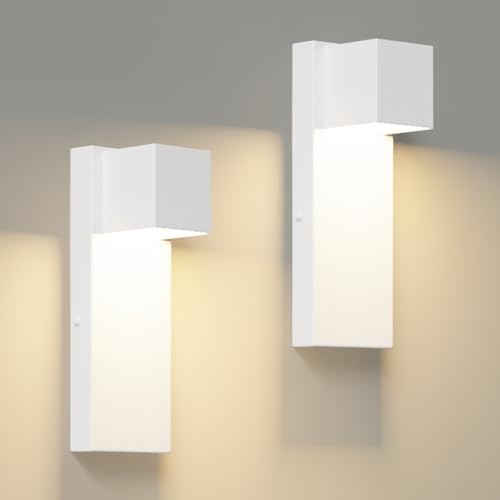K-Bright LED Außenwandleuchte 16W,2 Stück Außenlampe Außenleuchte 3000K Warmweiß IP65 Wasserdicht | Eisen-Wandleuchte für Innen/Außen, Balkon, Garten, Garage & Korridor |Weiß von K-Bright