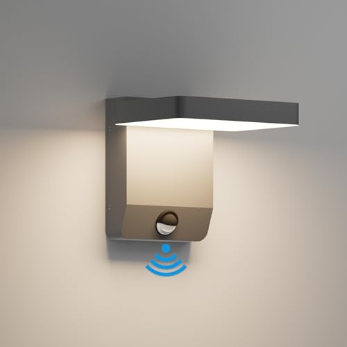 K-Bright außenlampe mit bewegungsmelder, Aussenleuchte Mit Bewegungsmelder Außenlampe LED Wandleuchte Aussen für Balkon, Garten IP65 wasserdicht Dunkelgrau von K-Bright