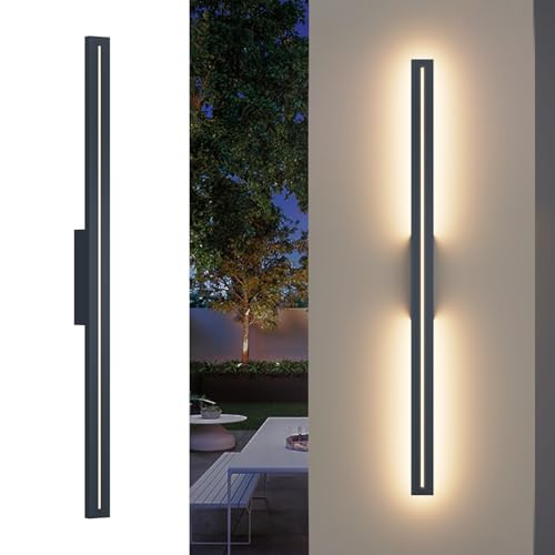 K-Bright Lange Wandleuchte Aussen/Innen Modern Wandlampe Warmweiß 3000K, IP54 Wasserdicht Außenwandleuchte Für Gärten, Terrassen, Wohnzimmer, Korridor, Treppen, 100CM / Anthrazit von K-Bright