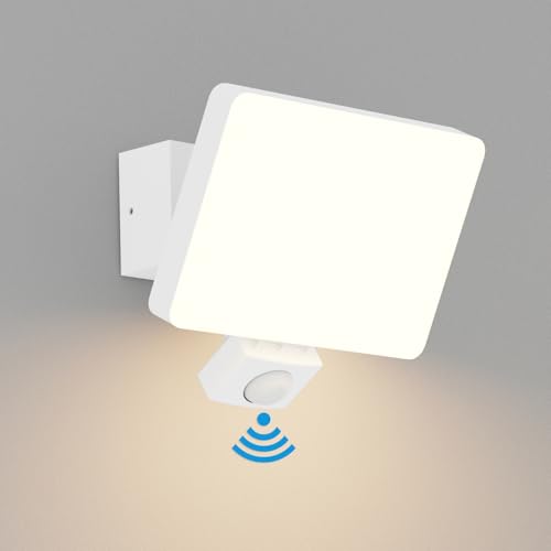 K-Bright Außen Wandleuchte mit bewegungsmelder, 3000K warmes Licht aussenleuchten mit bewegungsmelder, 24W Wandleuchte Aussen für Balkon, Garten IP65 wasserdicht Weiß von K-Bright