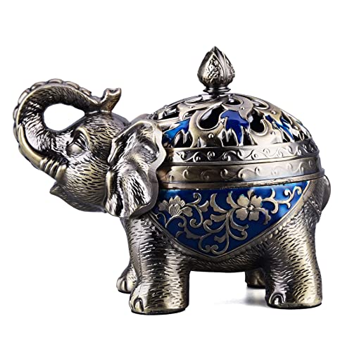 K COOL Metall Rückfluss Räucherstäbchenhalter Elefant Kegel Räuchergefäß Kerzenhalter mit Deckel, Aromatherapie Ornament Home Office Dekoration für Indoor Outdoor (Marineblau) von K COOL