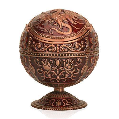 K COOL Pterosaur Winddichter Aschenbecher mit Klappdeckel für Zigarette Metall Tragbar Rauchen Tabak Aschenbecher Indoor Outdoor Handwerk Rosenmuster Edles Geschenk für Damen Herren von K COOL