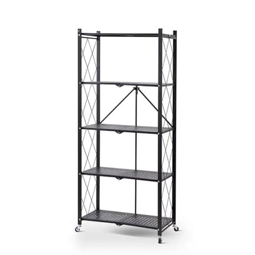 K IKIDO Regal mit 5 Ebenen, 163 x 72 x 37 cm, Bücherregal, Lagerregal, faltbar, Traglast 100 kg, Universalrollen, Schwarz K IKIDO Regal mit 5 Ebenen, 163 x 72 x 37 cm, Bücherregal, Lagerregal, faltbar, Traglast 100 kg, Universalrollen, Schwarz von K IKIDO
