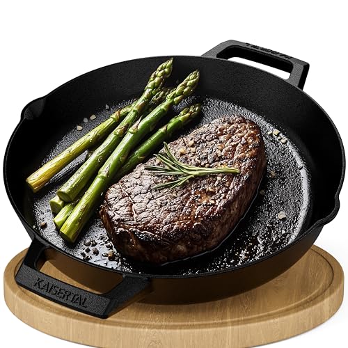 KAISERTAL Gusseisenpfanne 30cm – Steakpfanne & Gusspfanne für Induktion, Gasgrill & Grill – Pfanne Gusseisen – Gusseiserne Pfanne Outdoor & Indoor – Cast Iron Pan Skillet von K KAISERTAL