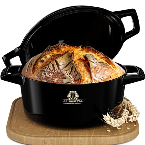 KAISERTAL Emailliert Topf Brot Backen 26cm – Brotbackform aus Gusseisen – Brottopf mit Deckel, Gusseisen-Topf als Brot Backen Zubehör, Perfekter Brotbacktopf - Innen und Außen Brotbacken von K KAISERTAL