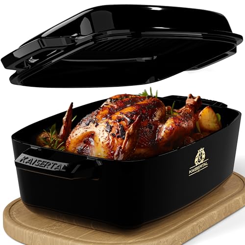 KAISERTAL Emaillierter Gusseisen Bräter mit Deckel – 28cm Schmortopf 6L | Backofengeeignet, Induktion, Indoor & Outdoor | 7kg Gusseisen-Topf emailliert – Cast Iron Pot für Bräter & Schmortöpfe von K KAISERTAL