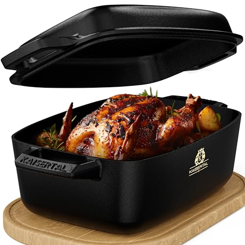 KAISERTAL Gusseisen Bräter mit Deckel backofengeeignet – 28cm Schmortopf mit Deckel | Backofengeeignet, Induktion, Indoor & Outdoor | 7kg Gusseisen-Topf 6L – Cast Iron Pot für Bräter & Schmortöpfe von K KAISERTAL