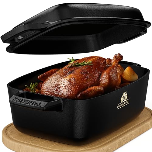 KAISERTAL Gusseisen Bräter mit Deckel backofengeeignet – 32cm Schmortopf mit Deckel | Backofengeeignet, Induktion, Indoor & Outdoor | XL Gusseisen-Topf 10L – Cast Iron Pot für Bräter & Schmortöpfe von K KAISERTAL