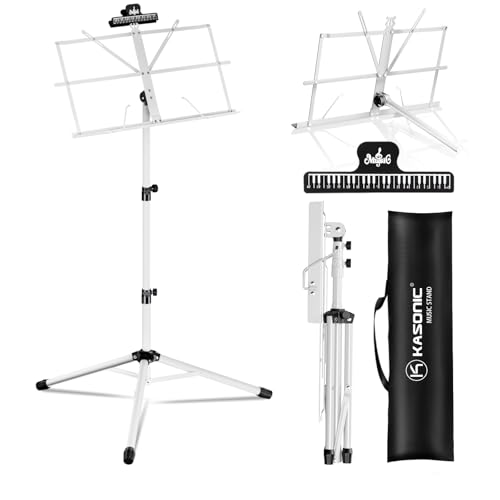 K KASONIC Notenständer, Kasonic 2-in-1-Klapp-Notenständer mit doppeltem Verwendungszweck und Desktop-Bücherständer, tragbar und leicht mit Notenbogen-Cliphalter von K KASONIC