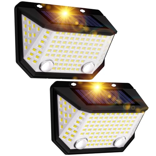 K Kasonic Solar Doppelsensor-Zaunleuchten, 6500K Wasserdichte Solar-Bewegungsleuchten mit 300° Weitem Beleuchtungswinkel für den Garten, 2er Pack Außenwand-Solarstufenleuchten für das Haus von K KASONIC