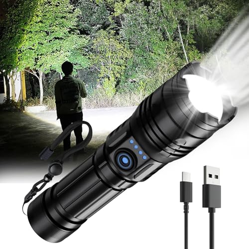 K Kasonic Wiederaufladbare LED Taschenlampe, USB Handlampe mit Einstellbarem Fokus, Notfalltaschenlampe mit 3 Beleuchtungsmodi, 70 m Strahlungsdistanz, Campinglampe für Wandern und Hundespaziergänge von K KASONIC