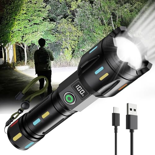 K Kasonic Wiederaufladbare LED Taschenlampe, USB Handlampe mit Zoom, Notfall-Taschenlampe mit Batteriestatusanzeige, Campinglampe für Wandern und Hundespaziergänge von K KASONIC