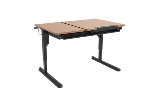 K KETTLER Schülerschreibtisch (Aluminium-Tischgestell anthrazit/Tischplattenfarbe Buche) höhenverstellbar und neigbar, mit Schublade und Rollen von K KETTLER