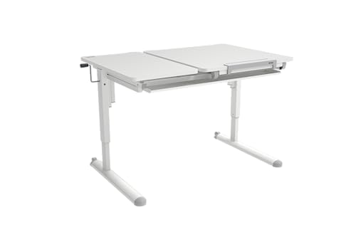 K KETTLER Schülerschreibtisch Kinderschreibtisch höhenverstellbar und neigbar, mit Schublade und Rollen (Tischgestell alpinweiß/Tischplatte alpinweiß) von K KETTLER