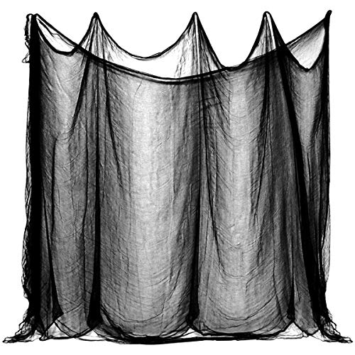 K KUMEED 10 x 2,15m Halloween Tischdeko Dekostoff Halloween, Halloween Dekostoff Halloween Deko Decke Schwarzer Dekostoff Halloween Deko Tuch, Schwarzer Stoff Grusel Deko für Halloween von K KUMEED